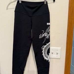 Black Leggings with White Dragon Motif